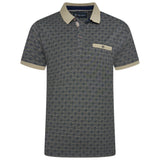 KAM Jacquard Collar All-Over Print Polo Shirt