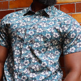 KAM Short Sleeve Hibiscus Floral Print Shirt