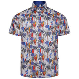 KAM Short Sleeve Surf Board & Palm Trees Print Shirt