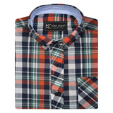 KAM Navy/Orange Casual Check Shirt