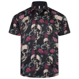 KAM Floral Skull Heads Print Collared Button Down Shirt