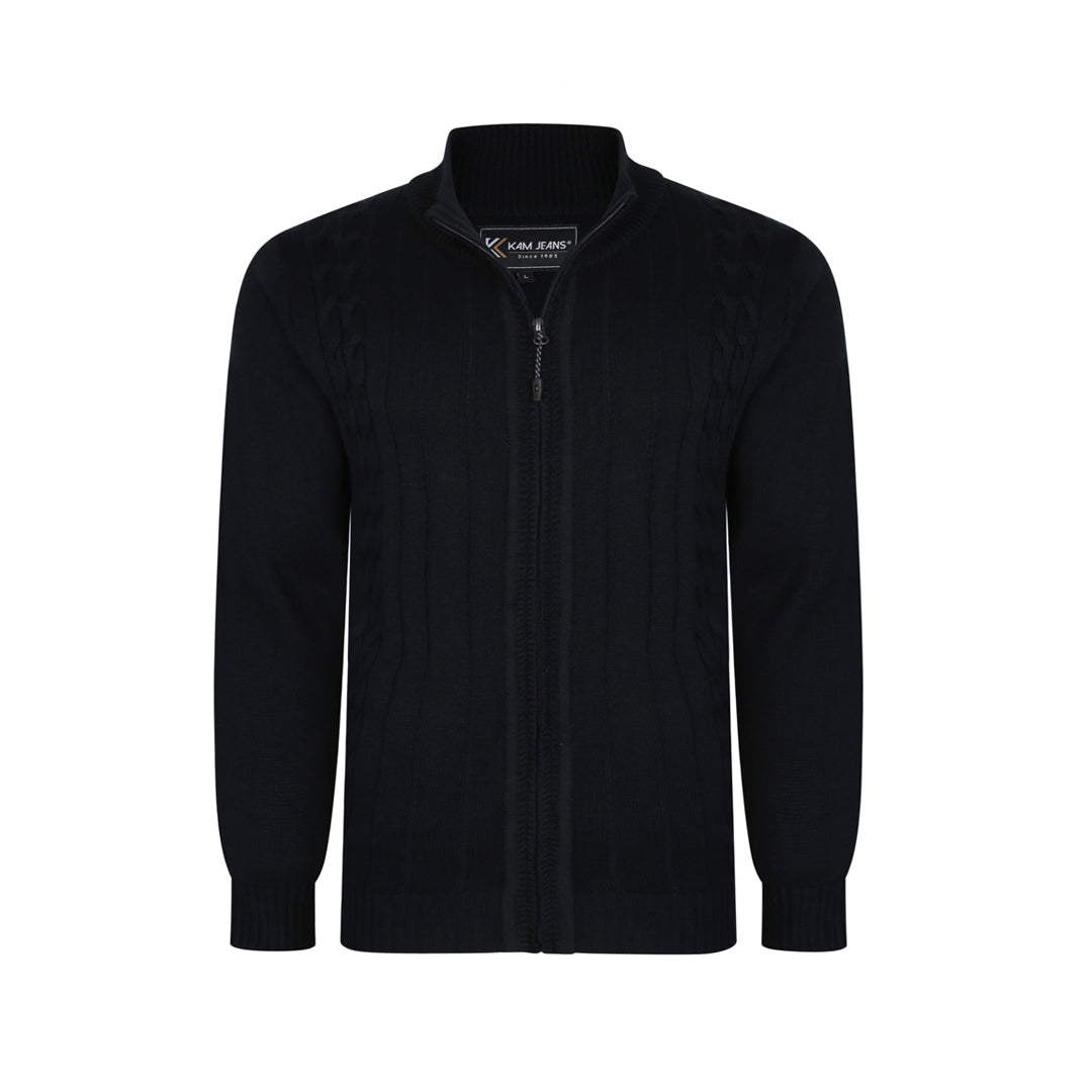 Black Cable Knit Zip Up Cardigan