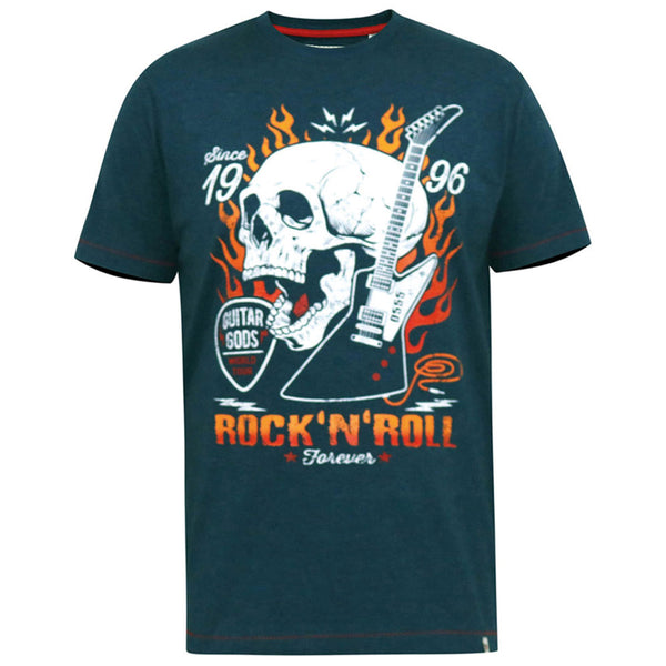 D555 Skull With Flames Print T-shirt