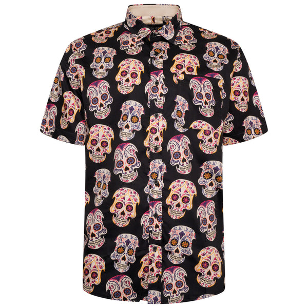 KAM Short Sleeve Ghost Skull Print Shirt