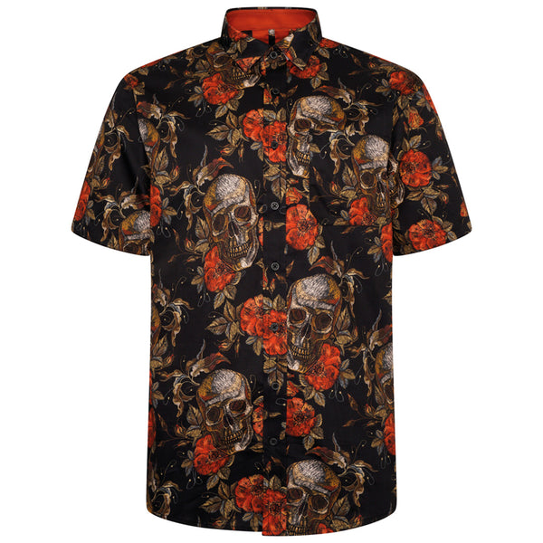 KAM Short Sleeve Floral Skull Print Shirt