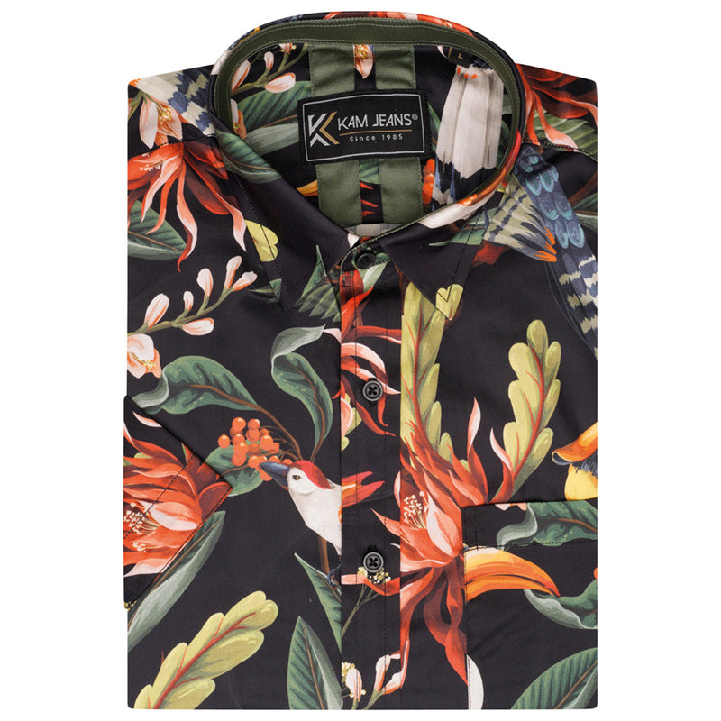 KAM Short Sleeve Tropical Print Shirt