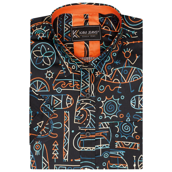 KAM Short Sleeve Surfing Print Shirt