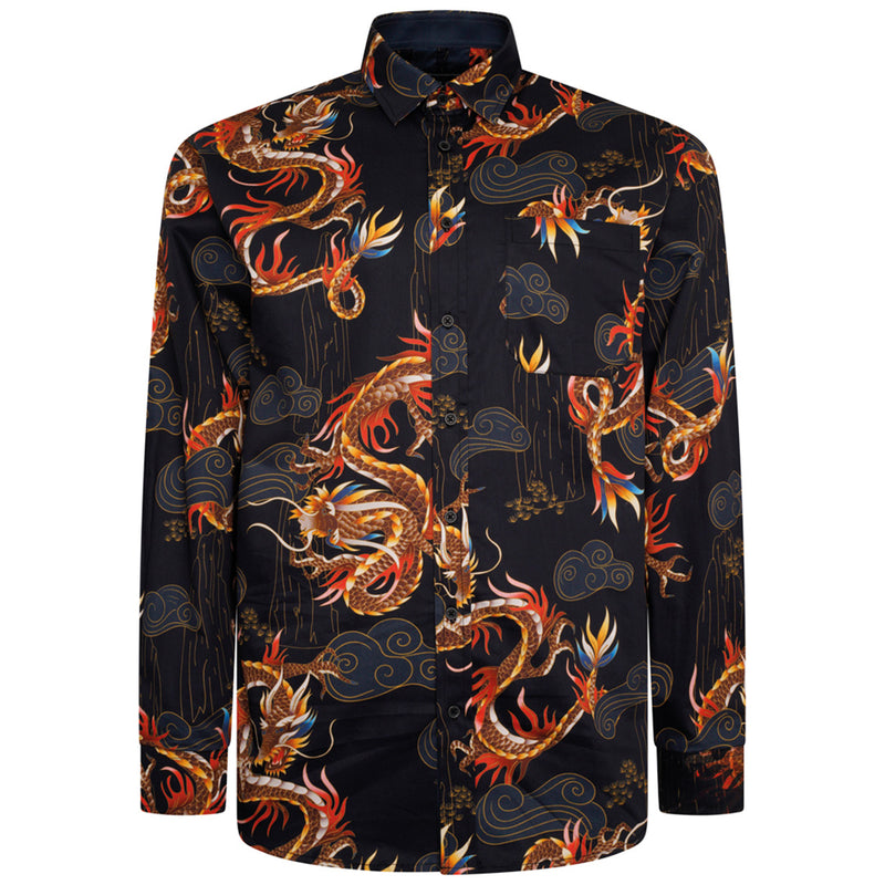 KAM Long Sleeve Dragon Print Shirt