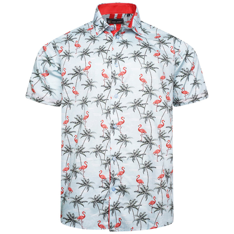 KAM Short Sleeve Flamingo Print Shirt