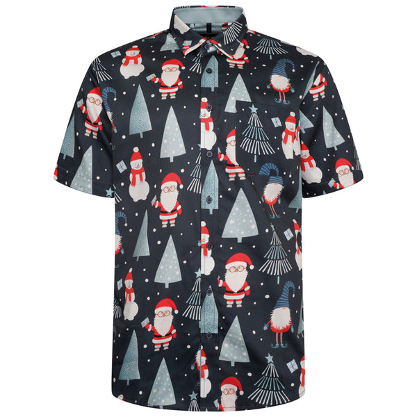 KAM Short Sleeve Santa Xmas Print Shirt