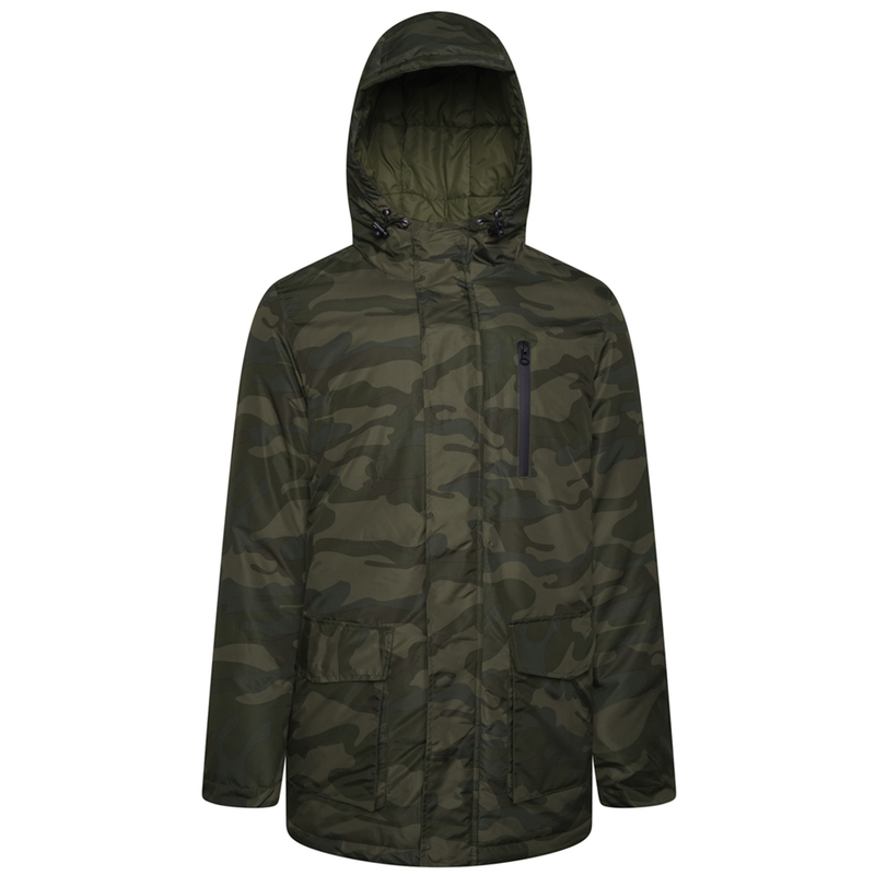 KAM Camo Print Quilted Coat