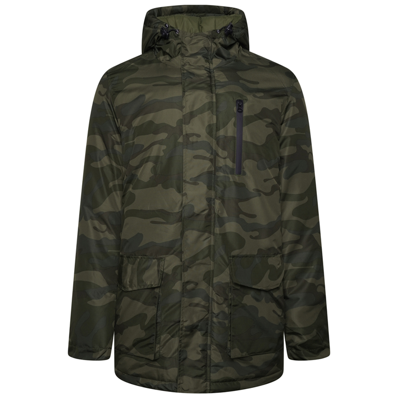 KAM Camo Print Quilted Coat