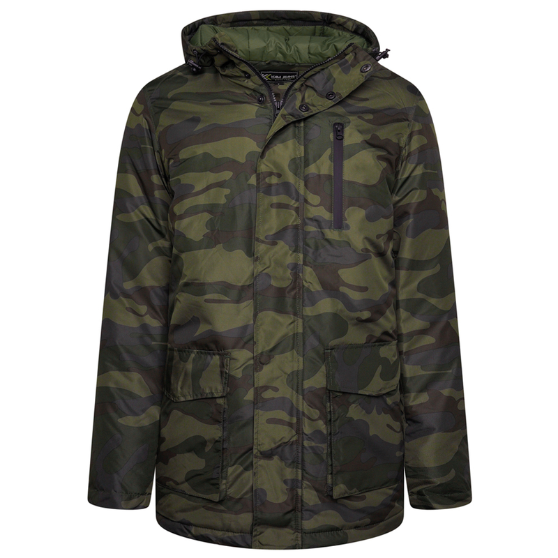 KAM Camo Print Quilted Coat
