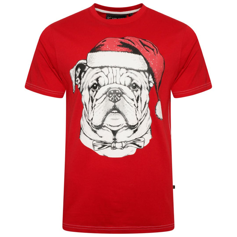 KAM Bulldog Santa Print T-Shirt