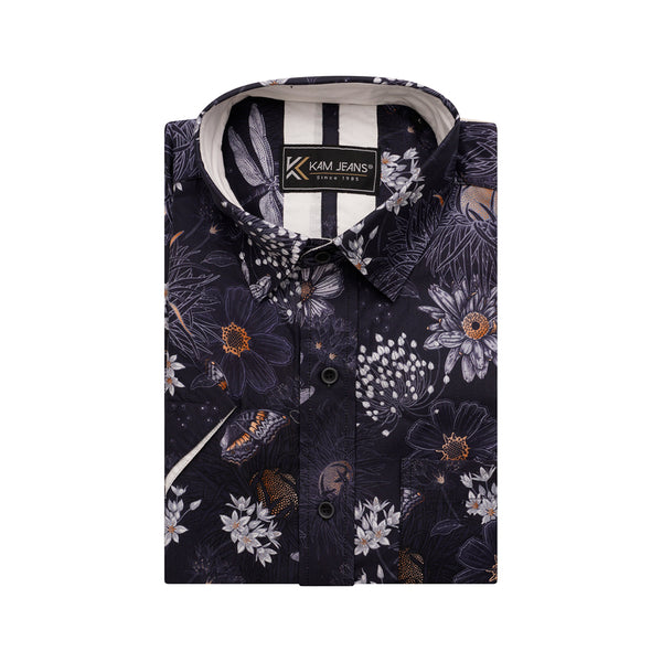 KAM Short Sleeve Dragonfly Print Shirt