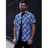 KAM Mens Hawaiian Geo Print Shirt