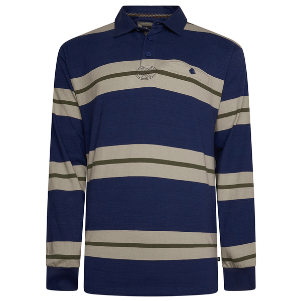 KAM Long Sleeve Multi Striped Rugby Polo Shirt