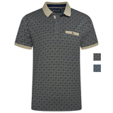 KAM Jacquard Collar All-Over Print Polo Shirt