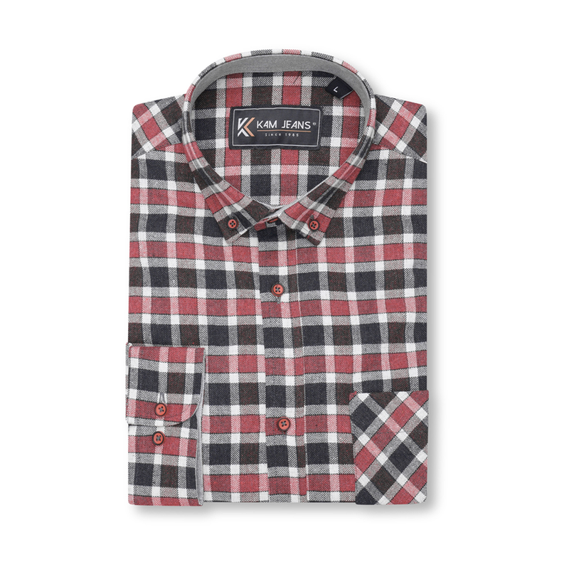 KAM Mens Long Sleeve Flannel Check Shirt