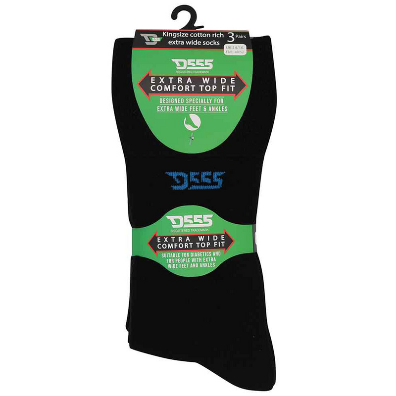 D555 Pack Of 3 Wide Fit Socks