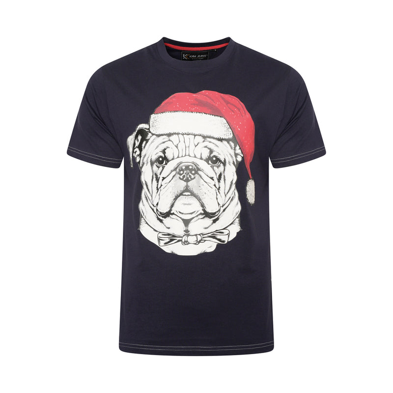 KAM Bulldog Santa Print T-Shirt