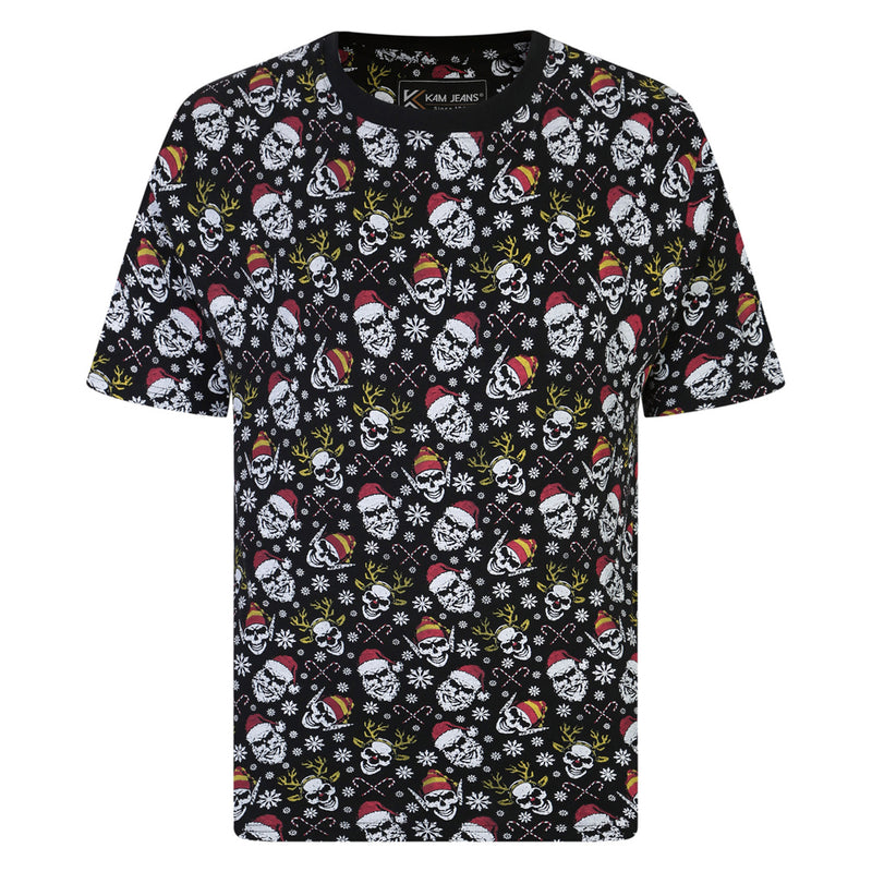 KAM All Over Skull Print T-Shirt