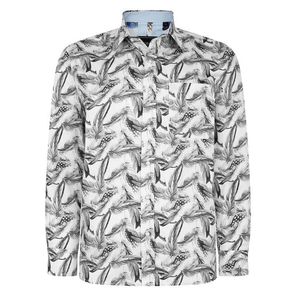 KAM Feather Print Long Sleeve Shirt