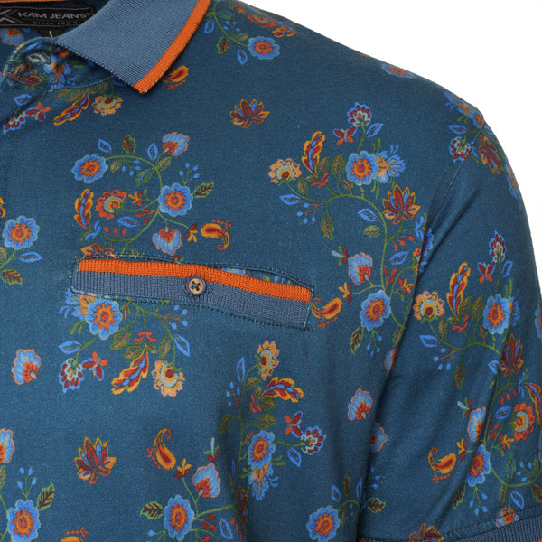 KAM Digital Floral Print Polo Shirt