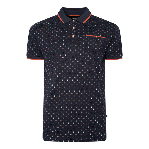 KAM Geo Print Jersey Polo Shirt