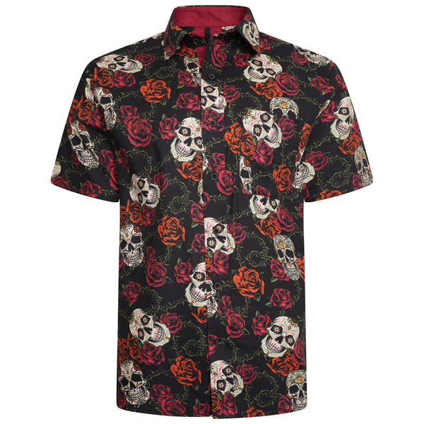 KAM Rose Skull Digital Print Shirt