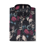 KAM Floral Skull Heads Print Collared Button Down Shirt