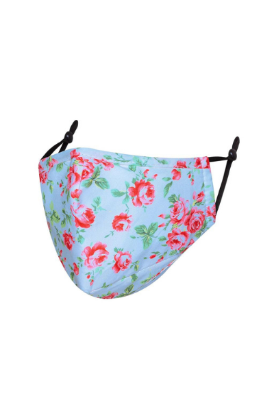 Blue With Rose Design Polycotton Breathable Face Mask