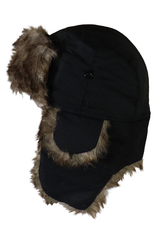 Faux Fur Lined Trapper Hat