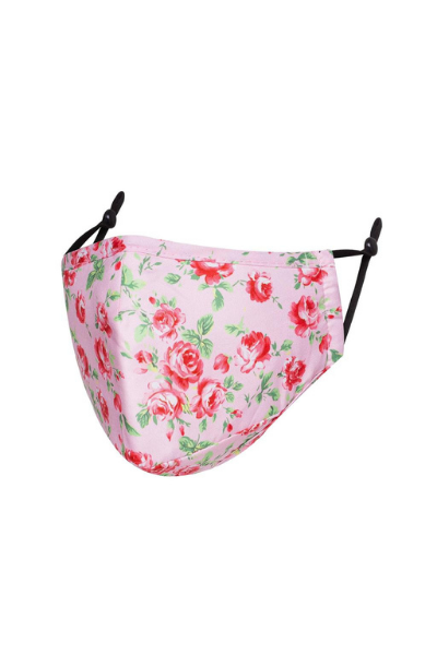 Pink With Rose Design Polycotton Breathable Face Mask