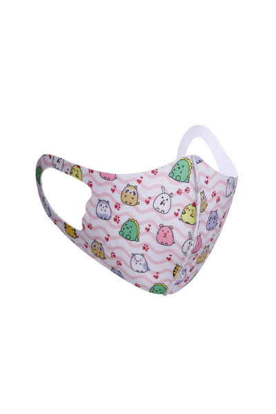 Striped Pink and White With Cute Characters Design Children's Polyester Breathable Face Mask