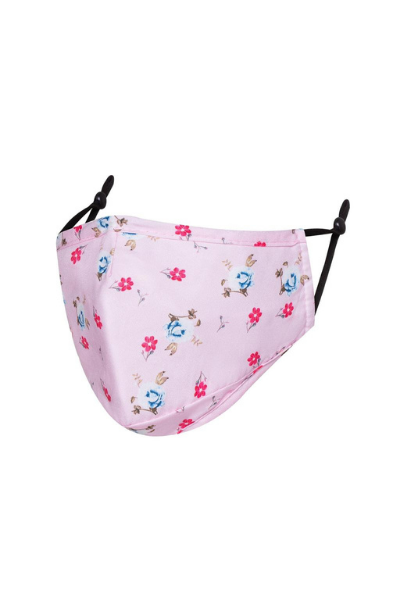 Light Pink With Blue Floral Detail Polycotton Breathable Face Mask