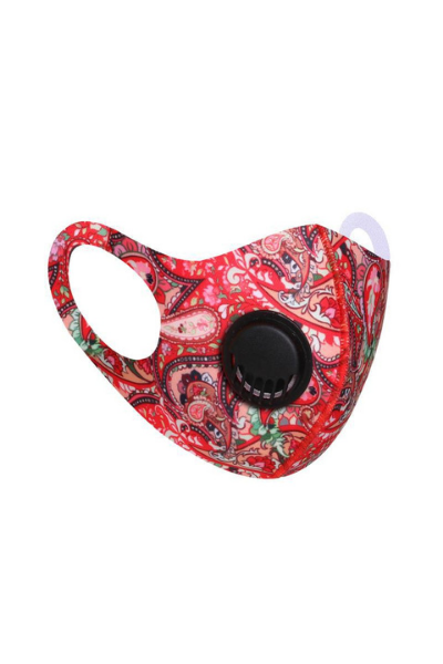 Red Paisley Polyester Breathable Face Mask with Vent