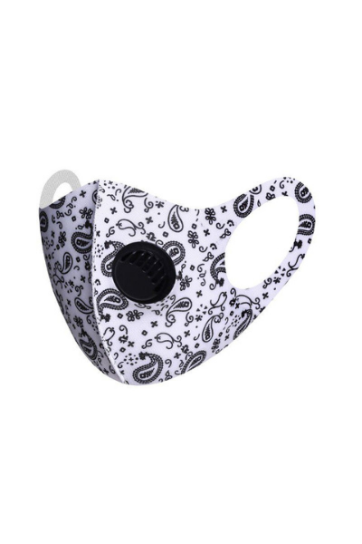 White Paisley Polyester Breathable Face Mask with Vent