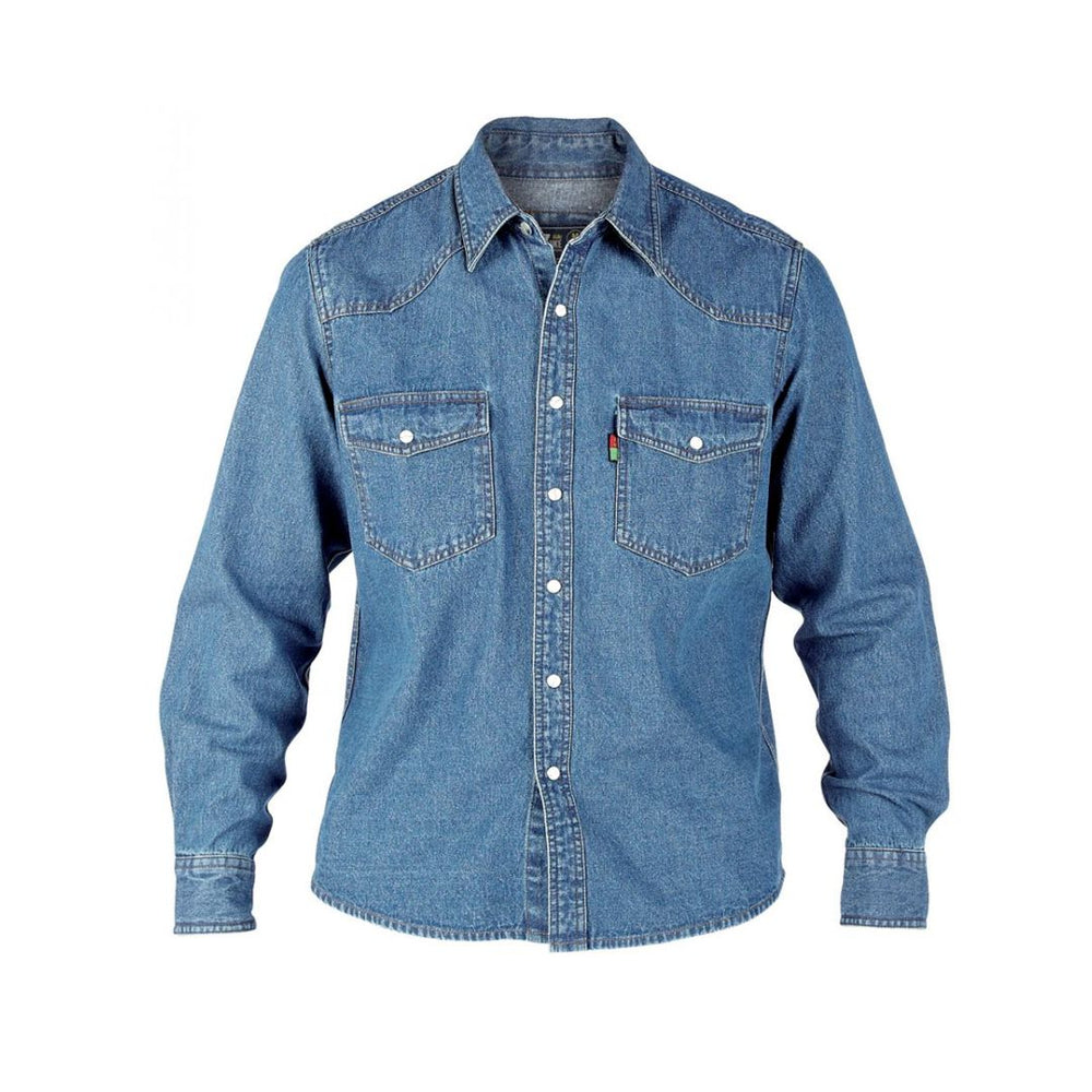 Duke London Men's Long Sleeve Western Denim Shirt - Stonewash Blue, Popper Fasten Front, Chest Pockets, Size M - View #10